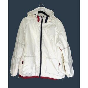 MENS WHITE WINDBREAKER SHERPA LINE SIDE POCKETS HOODIE JACKET SIZE MEDIUM